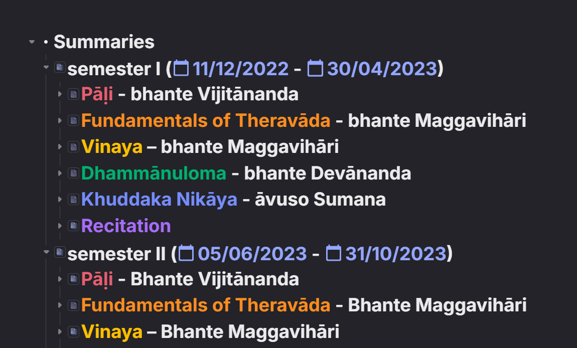Dhamma summaries